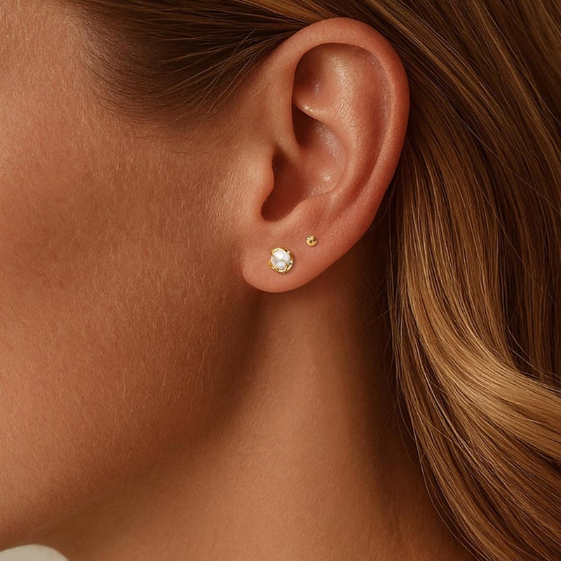 IMBOS Pearl Earrings 14k Gold Plated Daisy Flower Stud Earrings for Women Ball Stud Flat Back Earring Hypoallergenic Statement Earring Trendy Jewelry Gift for Women - Image 4